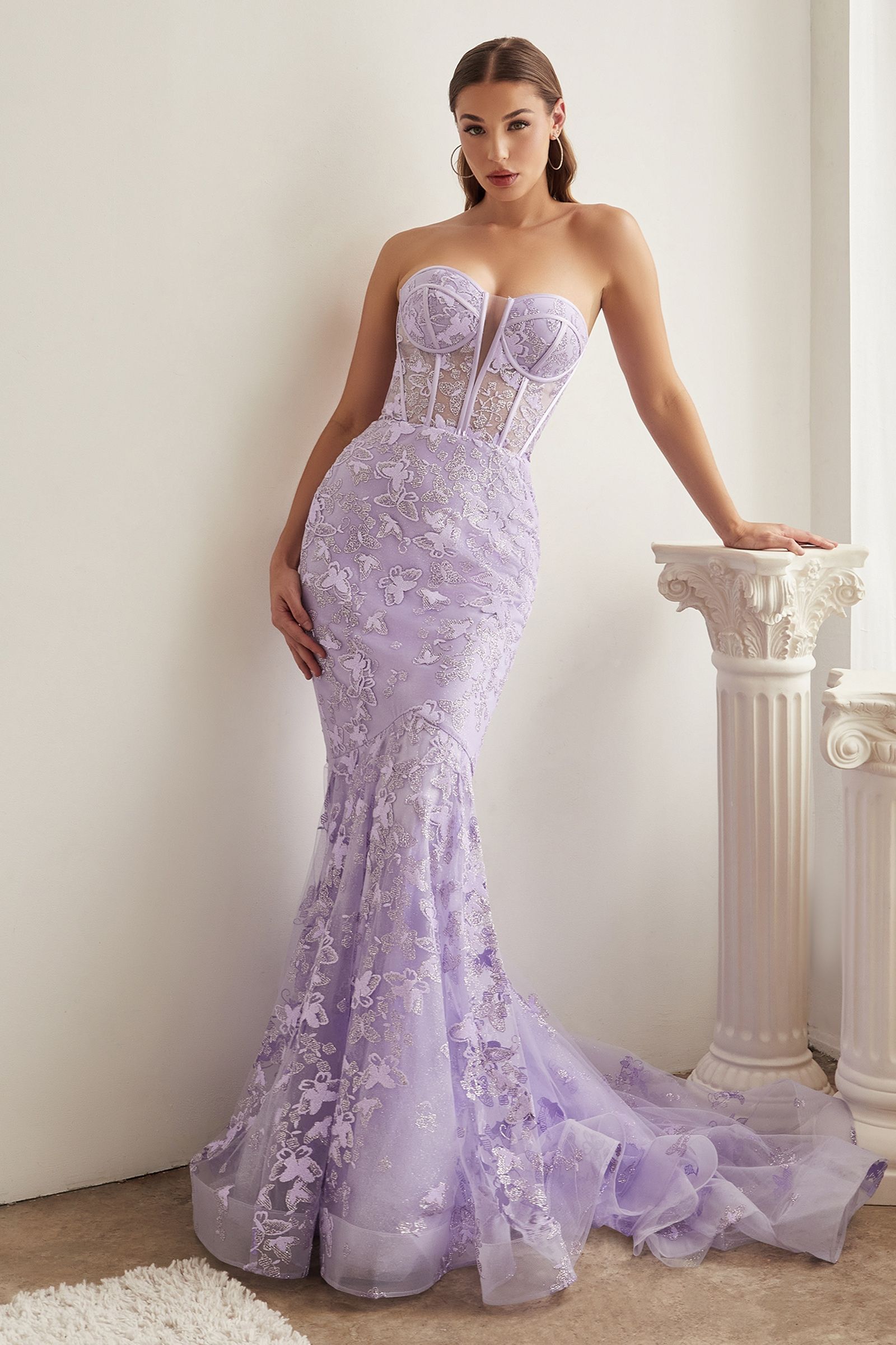 STRAPLESS BUTTERFLY PRINT MERMAID GOWN CDCB099-0